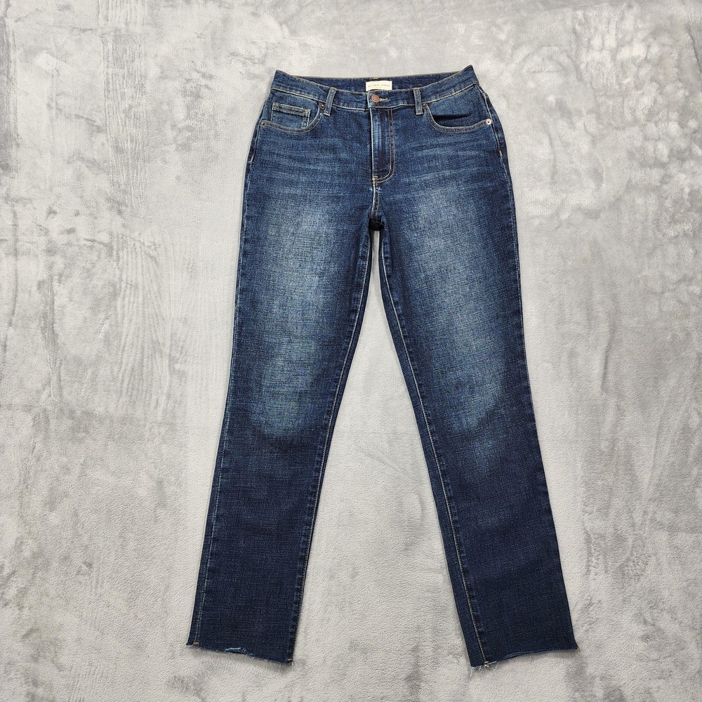 Oliver Logan Jeans Womens 27 Blue Crosby Relaxed Taper‎ Raw Hem Stretch Denim